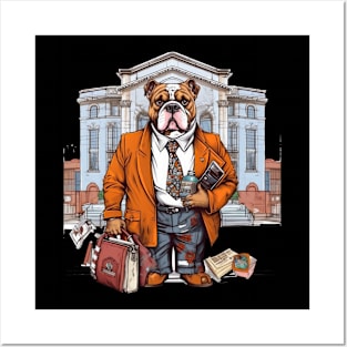 Lawyer English Bulldog t-shirt design, A bulldog in a suit holding a briefcase Posters and Art